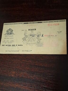 Collectable Vintage Refund Check From Herter's Inc.